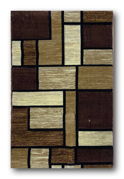 Covor cu Insertii Geometrice de Tip Patrate si Dreptunghiuri ,Maro