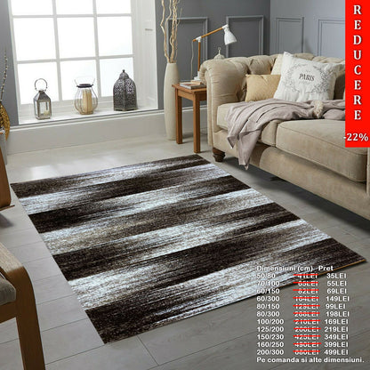 Covor Geometric tip Linii in Degrade,Bej/Maro