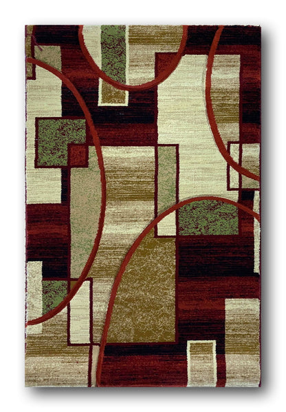 Covor cu Insertii Geometrice tip Cercuri ,Grena/Bej