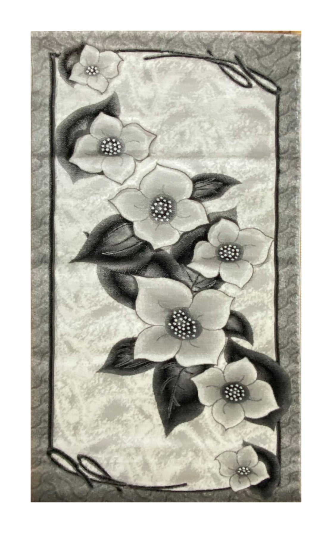 Covor cu Insertii Florale de TIp Bujor ,Gri