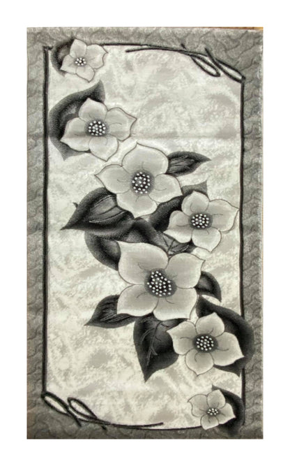 Covor cu Insertii Florale de TIp Bujor ,Gri