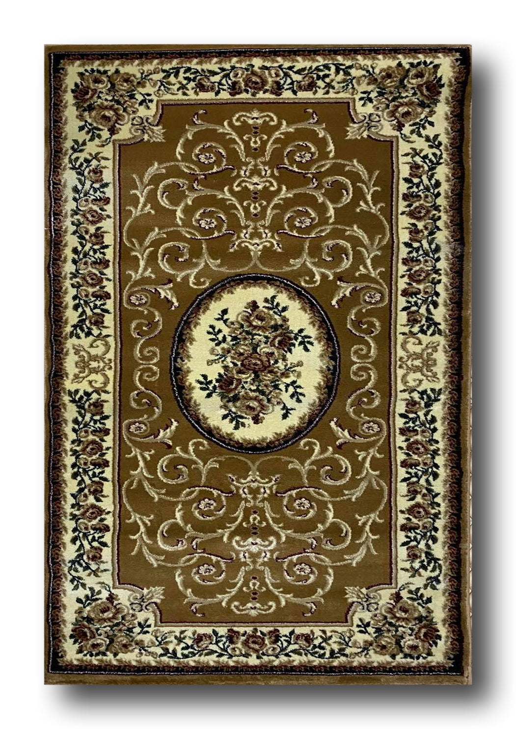 Covor cu Medalion si Insertii Florale ,Bej