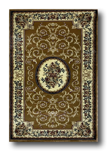 Covor cu Medalion si Insertii Florale ,Bej