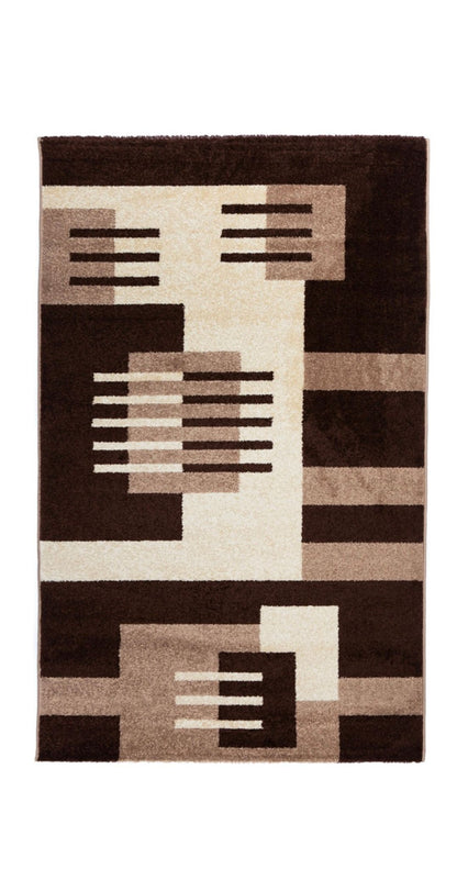 Covor cu Insertii Geometrice Tip Patrate si Linii ,Capucinno/Bej