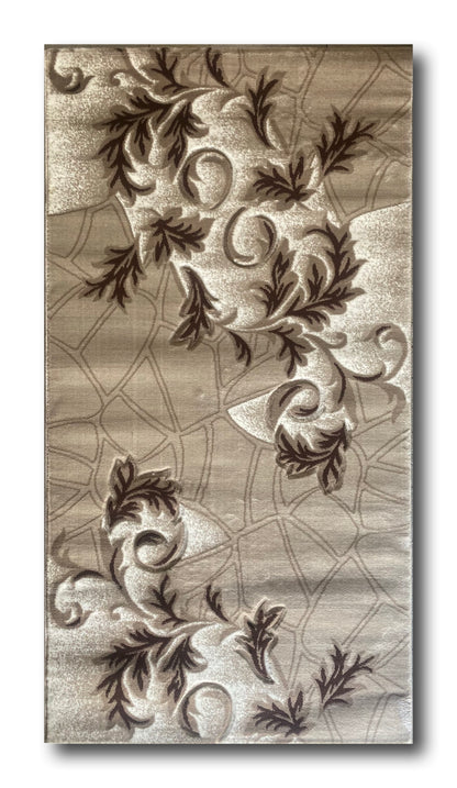 Covor cu Insertii Florale tip Vița de Vie ,Bej/Maro