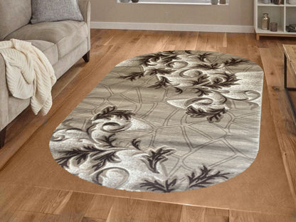 Covor cu Insertii Florale tip Vița de Vie ,Bej/Maro