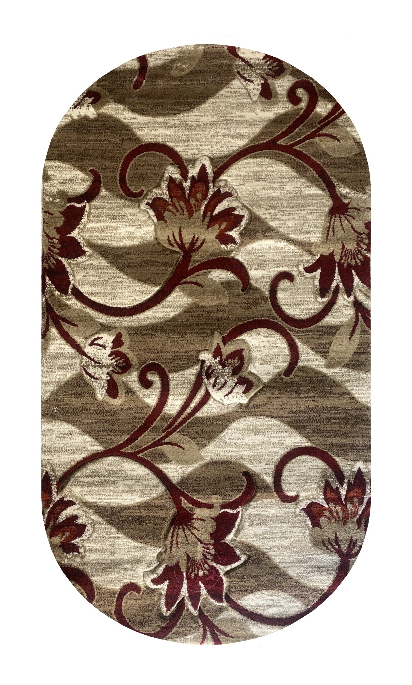 Covor cu Insertii Florale de tip Vita de Vie  , Grena/Bej