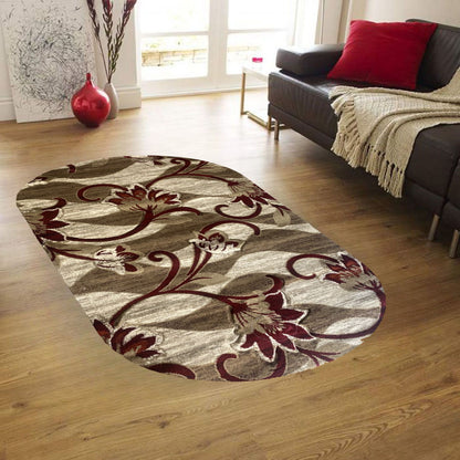 Covor cu Insertii Florale de tip Vita de Vie  , Grena/Bej