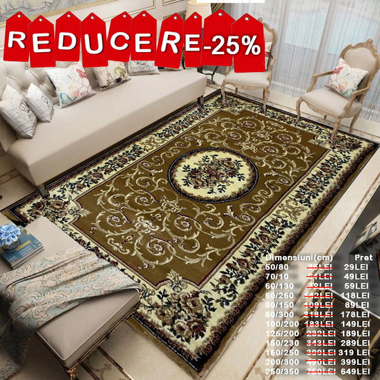 Covor cu Medalion si Insertii Florale ,Bej