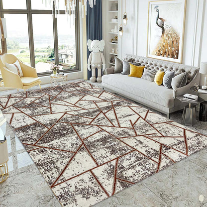 Covor Modern cu Insertii Geometrice de tip Triunghiuri,Portocaliu/Gri/Crem