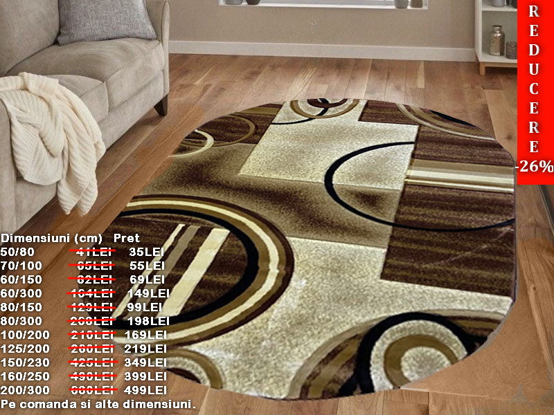 Covor cu Insertii Geometrice tip Cercuri ,Maro