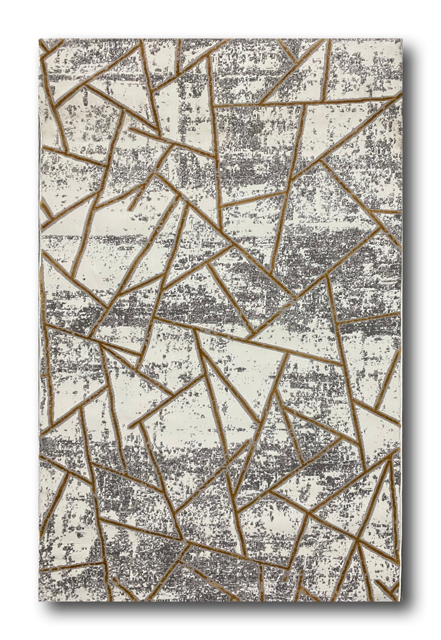 Covor Modern cu Insertii Geometrice de tip Triunghiuri, Galben/Gri/Crem