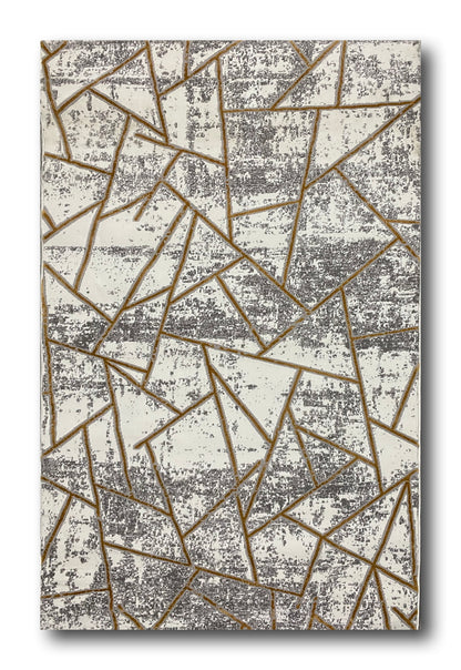 Covor Modern cu Insertii Geometrice de tip Triunghiuri, Galben/Gri/Crem