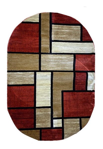 Covoare cu Insertii Geometrice de Patratele si Dreptunghiuri,Caramiziu-Grena