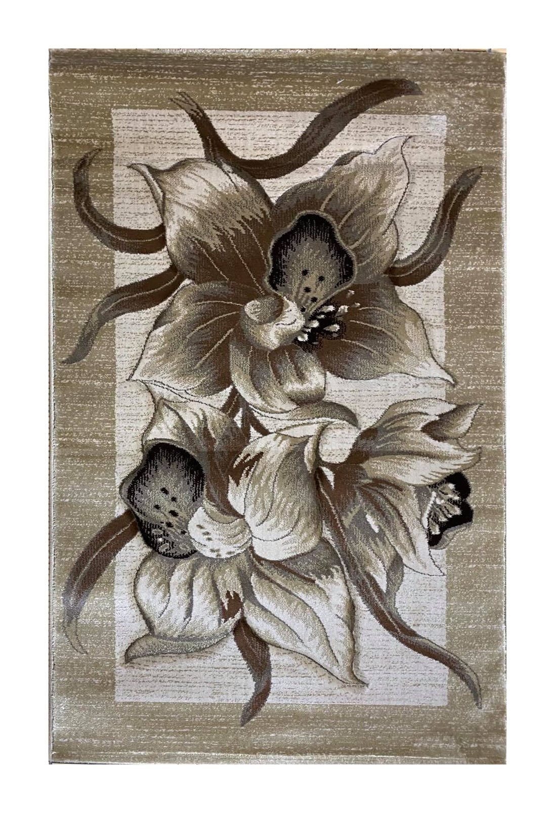 Covor cu Insertii Florale de Tip Crin Asiatic ,Bej