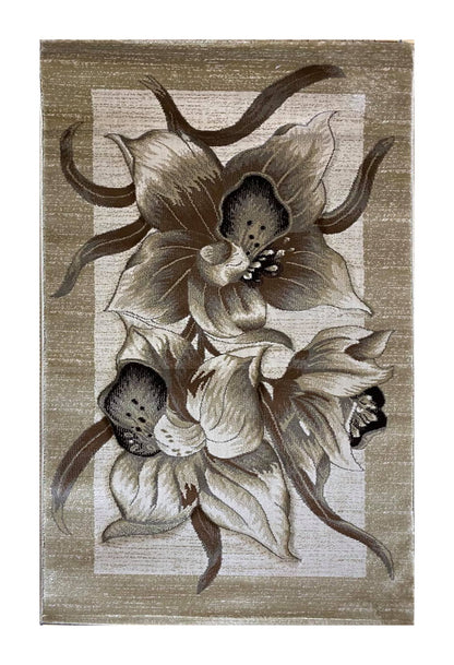 Covor cu Insertii Florale de Tip Crin Asiatic ,Bej