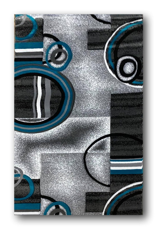 Covor cu Insertii Geometrice Tip Cercuri ,Gri/Turqoise