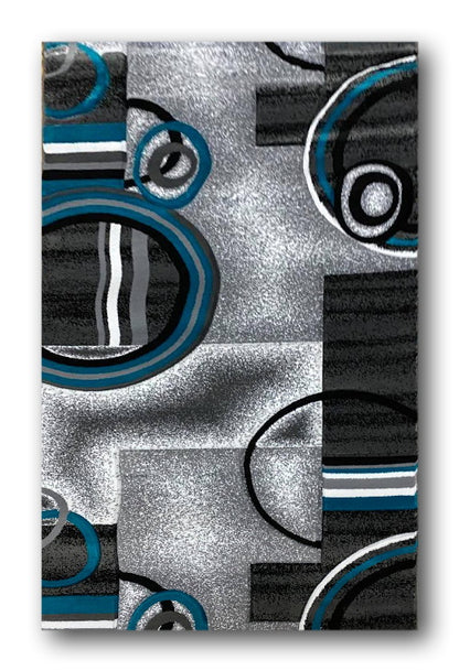 Covor cu Insertii Geometrice Tip Cercuri ,Gri/Turqoise