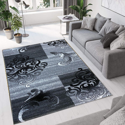 Covor cu Insertii Florale de Tip Baroc ,Gri