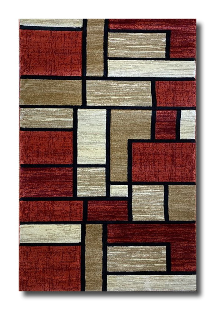 Covoare cu Insertii Geometrice de Patratele si Dreptunghiuri,Caramiziu-Grena