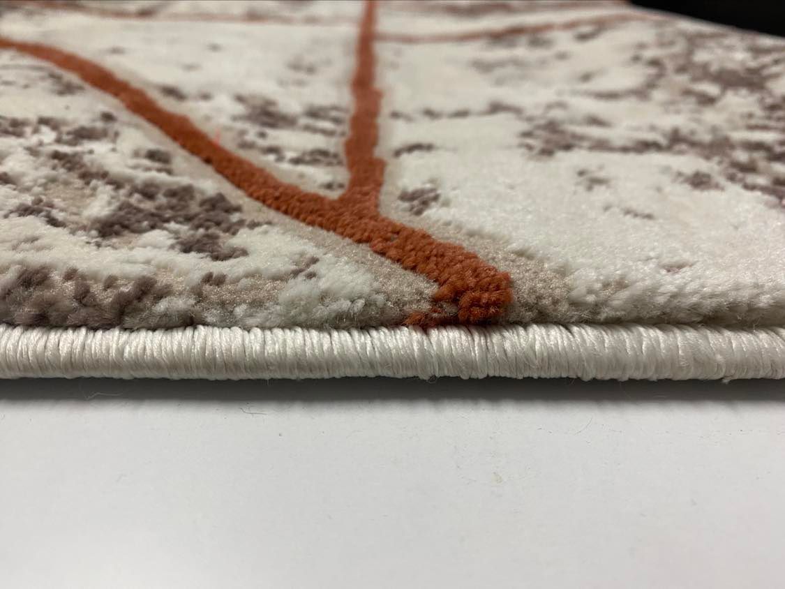 Covor Modern cu Insertii Geometrice de tip Triunghiuri,Portocaliu/Gri/Crem