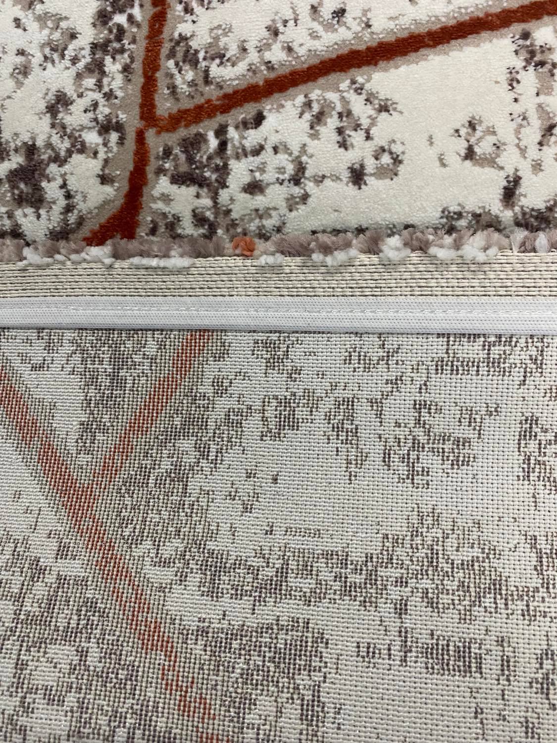 Covor Modern cu Insertii Geometrice de tip Triunghiuri,Portocaliu/Gri/Crem