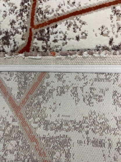 Covor Modern cu Insertii Geometrice de tip Triunghiuri,Portocaliu/Gri/Crem