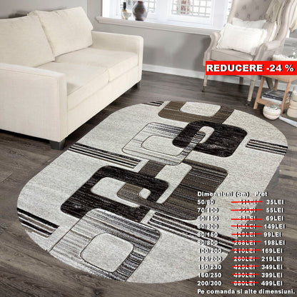 Covor cu Insertii Geometrice de tip Lant ,Bej/Maro