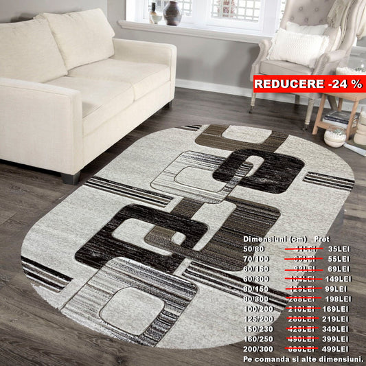 Covor cu Insertii Geometrice de tip Lant ,Bej/Maro