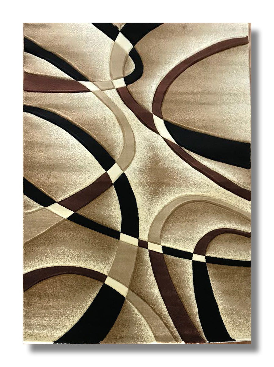 Covor cu Insertii Geometrice de Tip Linii si Semicercuri,Bej