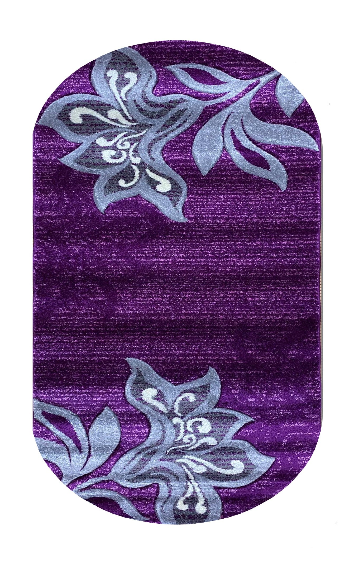 Covor cu insertii florale tip crin,Mov/Gri
