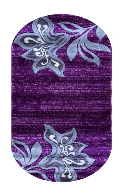 Covor cu insertii florale tip crin,Mov/Gri