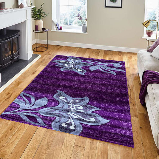 Covor cu insertii florale tip crin,Mov/Gri