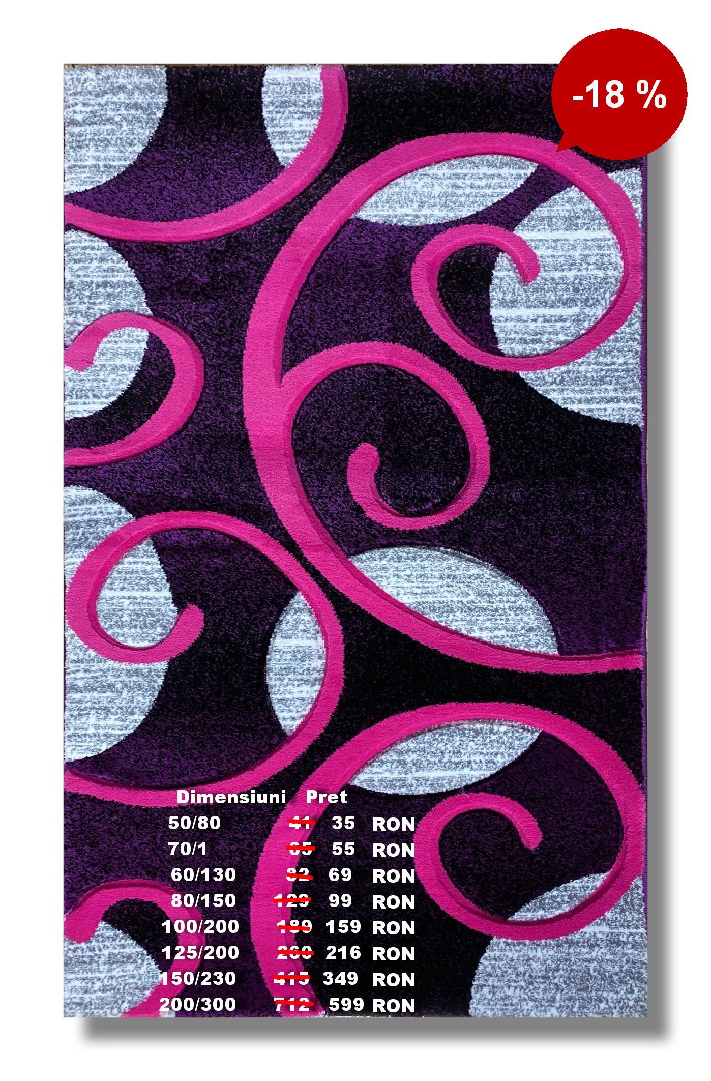 Covor cu insertii geometrice tip cerc si linii