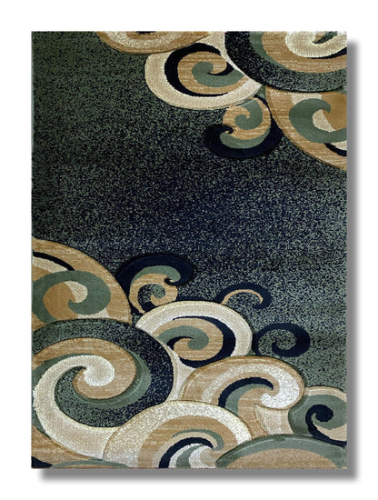 Covor cu insertii florale Tribale,Verde/Crem