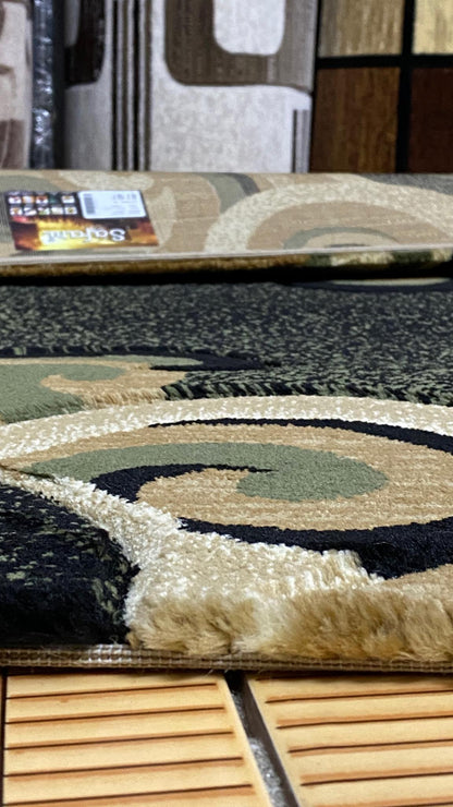 Covor cu insertii florale Tribale,Verde/Crem