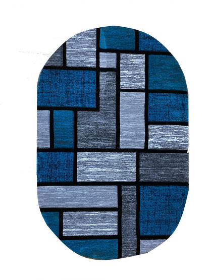 Covor cu Insertii Geometrice de Tip Patratele si Dreptunghiuri,Turqoise