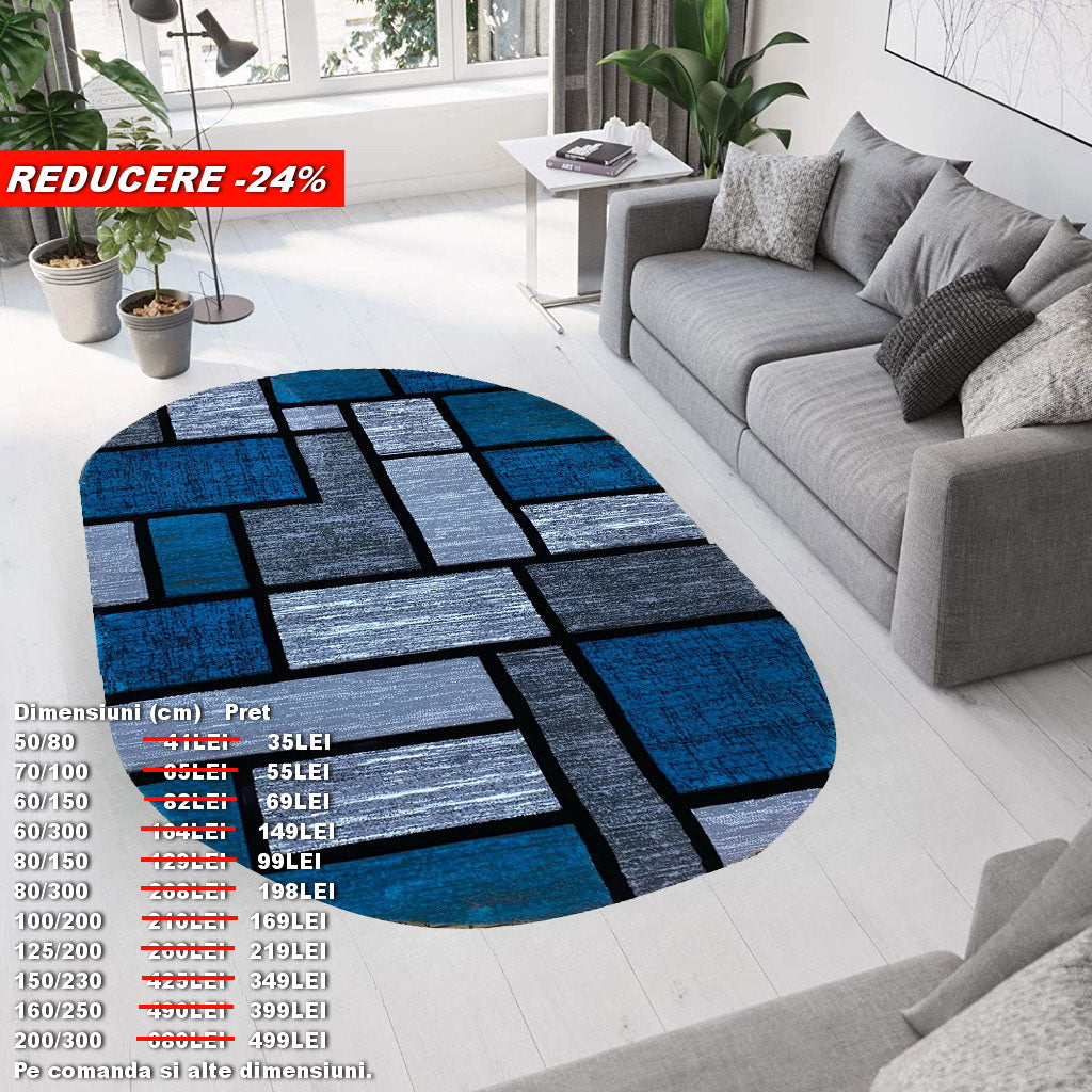 Covor cu Insertii Geometrice de Tip Patratele si Dreptunghiuri,Turqoise