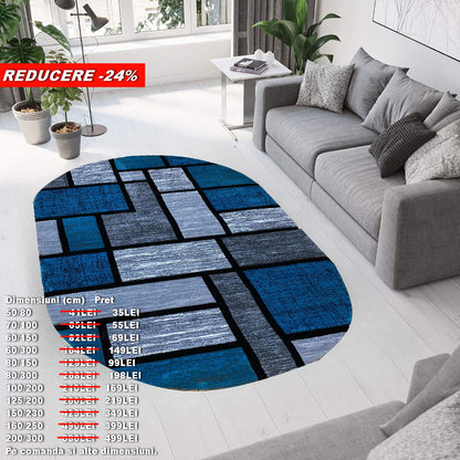 Covor cu Insertii Geometrice de Tip Patratele si Dreptunghiuri,Turqoise