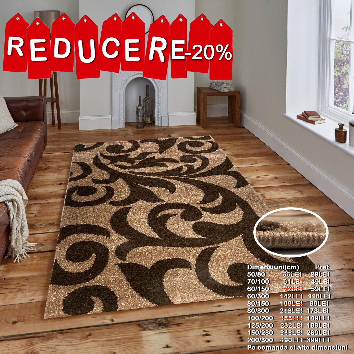 Covor cu Insertii Florale tip Tribal ,Capucinno